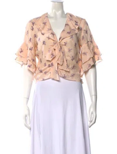 Pre-owned Cinq À Sept Silk Floral Print Blouse In Pink