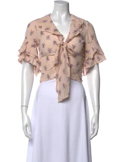 Pre-owned Cinq À Sept Silk Floral Print Blouse In Pink