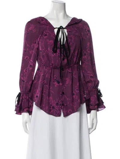 Pre-owned Cinq À Sept Silk Floral Print Blouse In Purple
