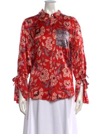 Pre-owned Cinq À Sept Silk Floral Print Blouse In Purple/red