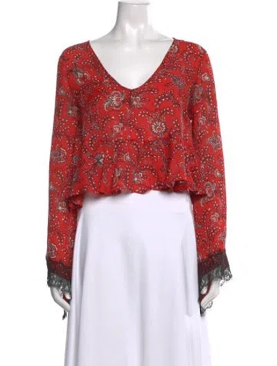 Pre-owned Cinq À Sept Silk Floral Print Blouse In Red