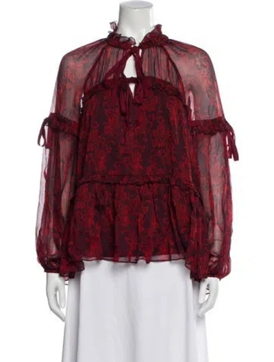 Pre-owned Cinq À Sept Silk Floral Print Blouse In Red
