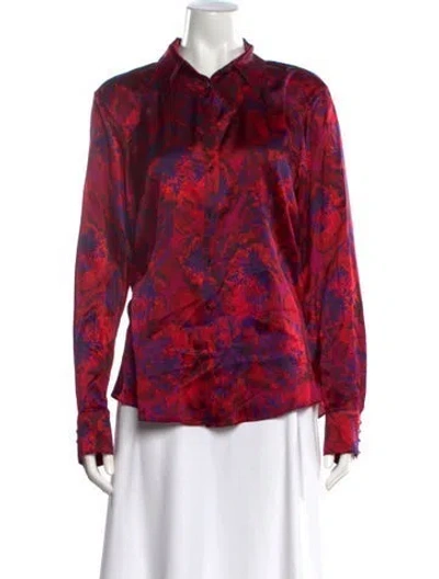 Pre-owned Cinq À Sept Silk Floral Print Blouse In Red