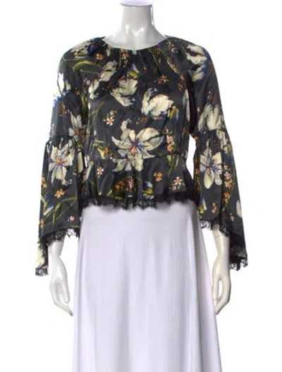 Pre-owned Cinq À Sept Silk Floral Print Blouse W/ Tags In Multi
