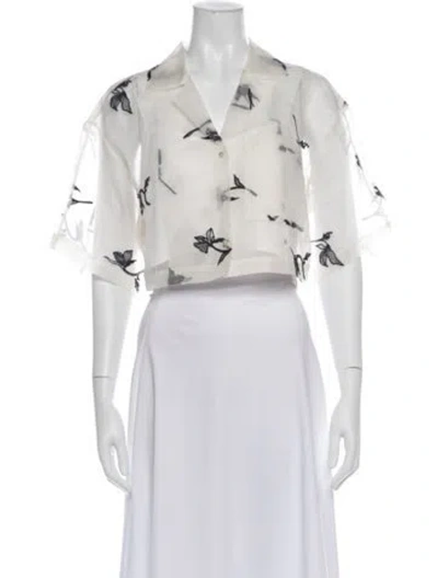 Pre-owned Cinq À Sept Silk Floral Print Blouse W/ Tags In Neutral