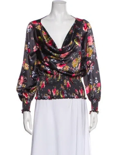 Pre-owned Cinq À Sept Silk Floral Print Blouse In White