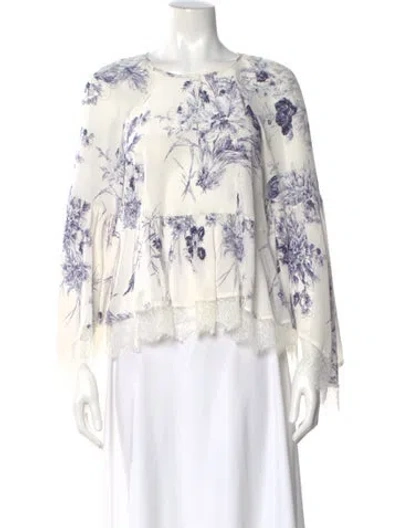 Pre-owned Cinq À Sept Silk Floral Print Blouse In White