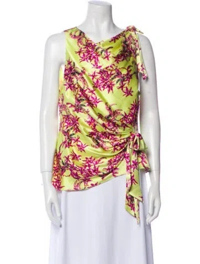 Pre-owned Cinq À Sept Silk Floral Print Blouse In Yellow