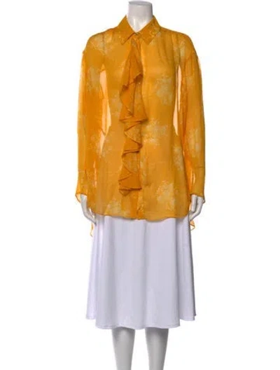 Pre-owned Cinq À Sept Silk Floral Print Blouse In Yellow