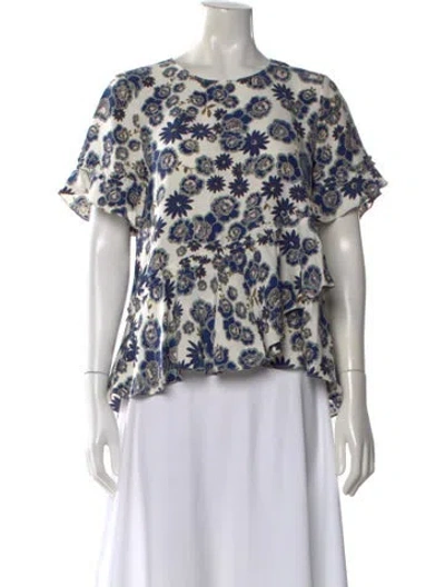 Pre-owned Cinq À Sept Silk Floral Print T-shirt In Blue