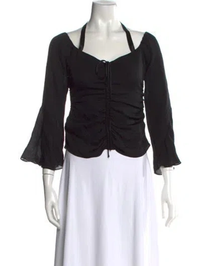 Pre-owned Cinq À Sept Silk Halterneck Blouse In Black