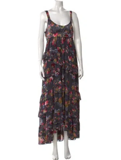 Pre-owned Cinq À Sept Silk Long Dress In Grey