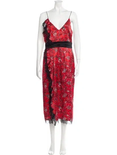 Pre-owned Cinq À Sept Silk Long Dress In Red
