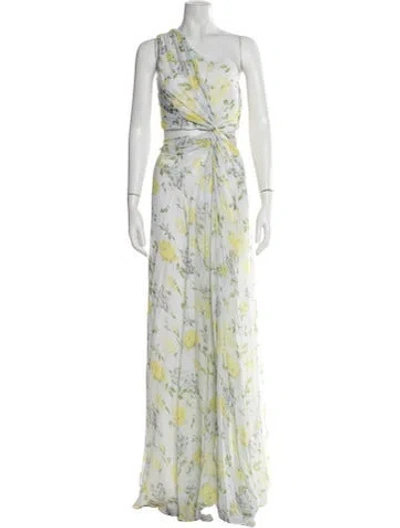 Pre-owned Cinq À Sept Silk Long Dress In Yellow