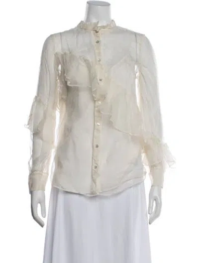Pre-owned Cinq À Sept Silk Long Sleeve Blouse In Neutrals