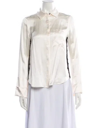 Pre-owned Cinq À Sept Silk Long Sleeve Blouse In White