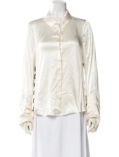 Pre-owned Cinq À Sept Silk Long Sleeve Blouse In White