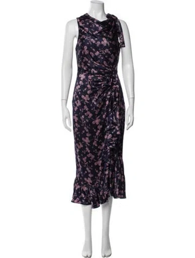 Pre-owned Cinq À Sept Silk Midi Length Dress In Blue