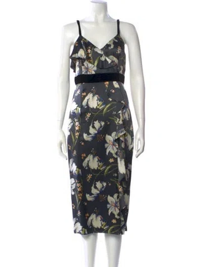 Pre-owned Cinq À Sept Silk Midi Length Dress In Gray