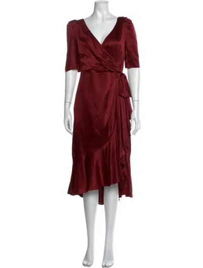 Pre-owned Cinq À Sept Silk Midi Length Dress In Red