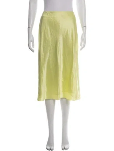 Pre-owned Cinq À Sept Silk Midi Length Skirt In Green/yellow