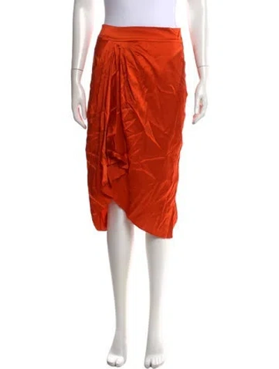 Pre-owned Cinq À Sept Silk Midi Length Skirt In Orange