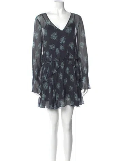 Pre-owned Cinq À Sept Silk Mini Dress In Blue