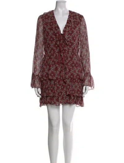Pre-owned Cinq À Sept Silk Mini Dress In Burgundy