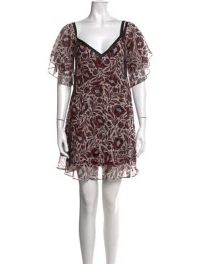 Pre-owned Cinq À Sept Silk Mini Dress In Burgundy