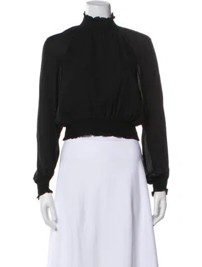Pre-owned Cinq À Sept Silk Mock Neck Blouse In Black
