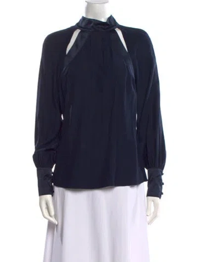 Pre-owned Cinq À Sept Silk Mock Neck Blouse In Blue