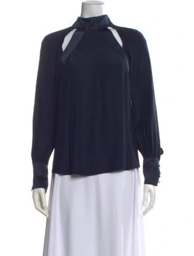 Pre-owned Cinq À Sept Silk Mock Neck Blouse In Blue