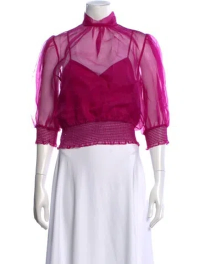 Pre-owned Cinq À Sept Silk Mock Neck Blouse In Purple