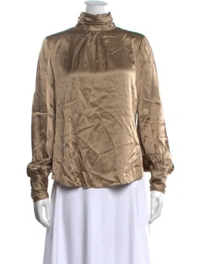Pre-owned Cinq À Sept Silk Mock Neck Blouse W/ Tags In Neutrals