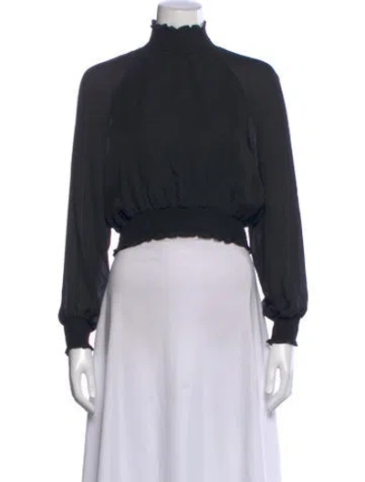 Pre-owned Cinq À Sept Silk Mock Neck Top In Black
