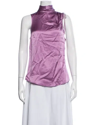 Pre-owned Cinq À Sept Silk Mock Neck Top In Purple