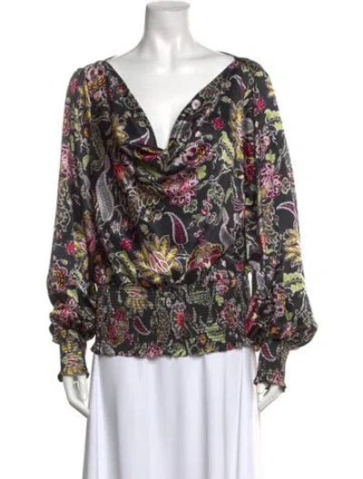 Pre-owned Cinq À Sept Silk Paisley Print Blouse In Black