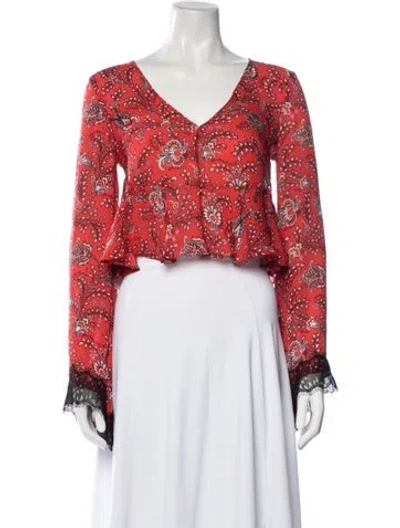 Pre-owned Cinq À Sept Silk Paisley Print Blouse In Red