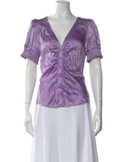 Pre-owned Cinq À Sept Silk Plunge Neckline Blouse In Purple