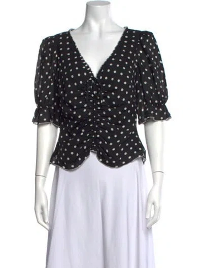 Pre-owned Cinq À Sept Silk Polka Dot Print Blouse In Black