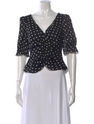 Pre-owned Cinq À Sept Silk Polka Dot Print Blouse W/ Tags In Black
