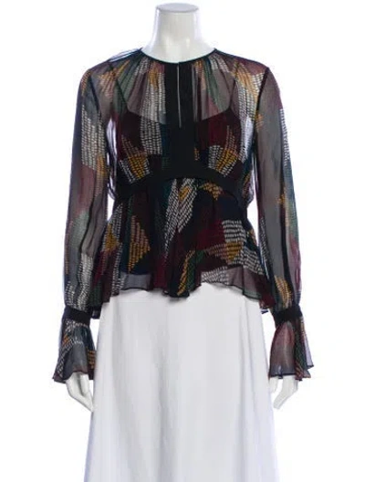 Pre-owned Cinq À Sept Silk Printed Blouse In Black