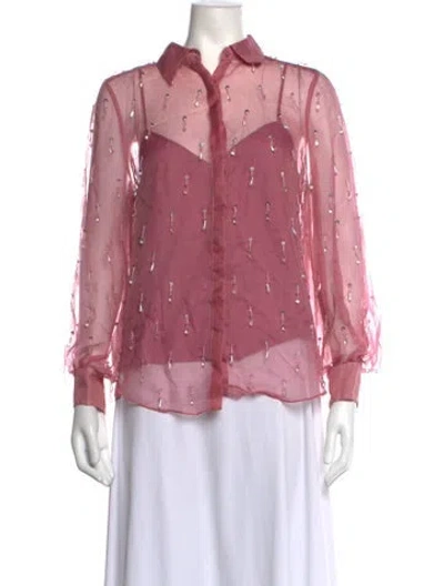 Pre-owned Cinq À Sept Silk Printed Blouse In Pink