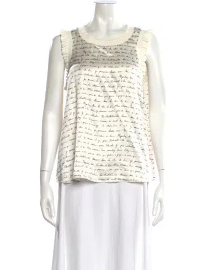 Pre-owned Cinq À Sept Silk Printed Top In White