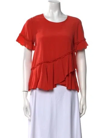 Pre-owned Cinq À Sept Silk Scoop Neck Blouse In Orange