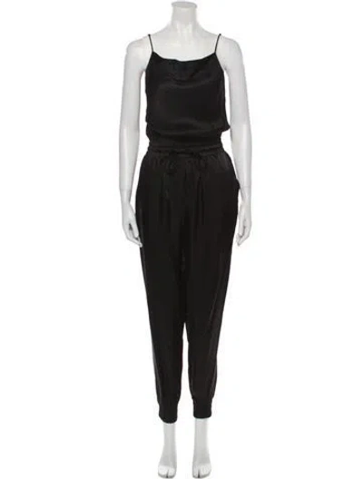 Pre-owned Cinq À Sept Silk Scoop Neck Jumpsuit In Black