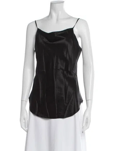 Pre-owned Cinq À Sept Silk Scoop Neck Top In Black