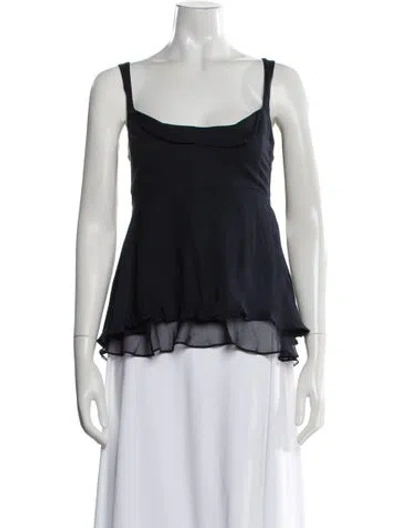 Pre-owned Cinq À Sept Silk Scoop Neck Top In Blue