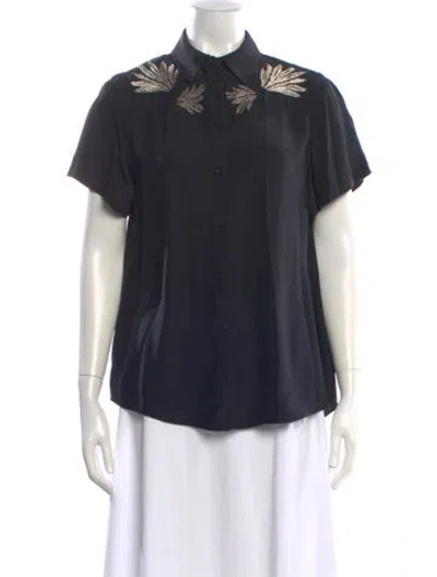 Pre-owned Cinq À Sept Silk Short Sleeve Blouse In Black