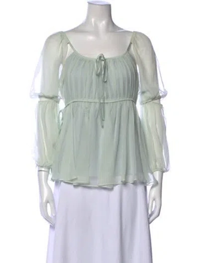 Pre-owned Cinq À Sept Silk Square Neckline Blouse In Green